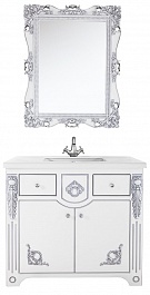 Водолей Мебель для ванной "Версаль 95" белая/серебро, зеркало Кармен в раме – фотография-1